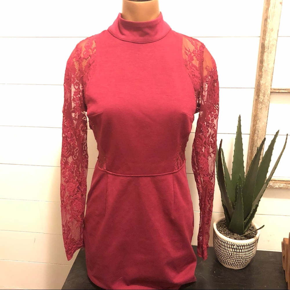 Cranberry color lace dress